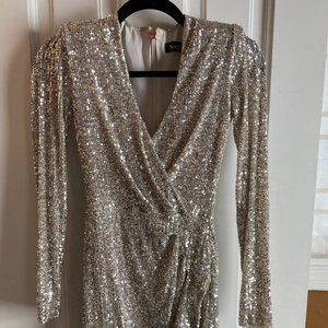 Nookie Silver Glitter Wrap Dress Sz Small